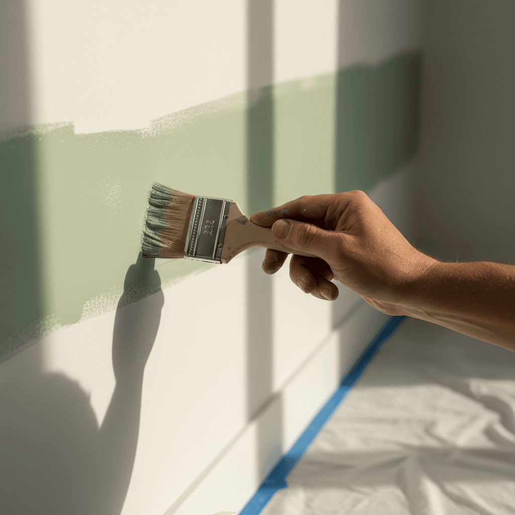 Savvas looking back over his shoulder during a job in a client's home