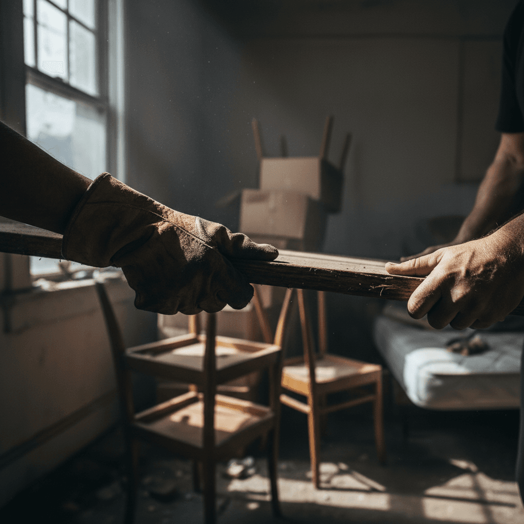 Hands treating mould on a wall during a restoration job