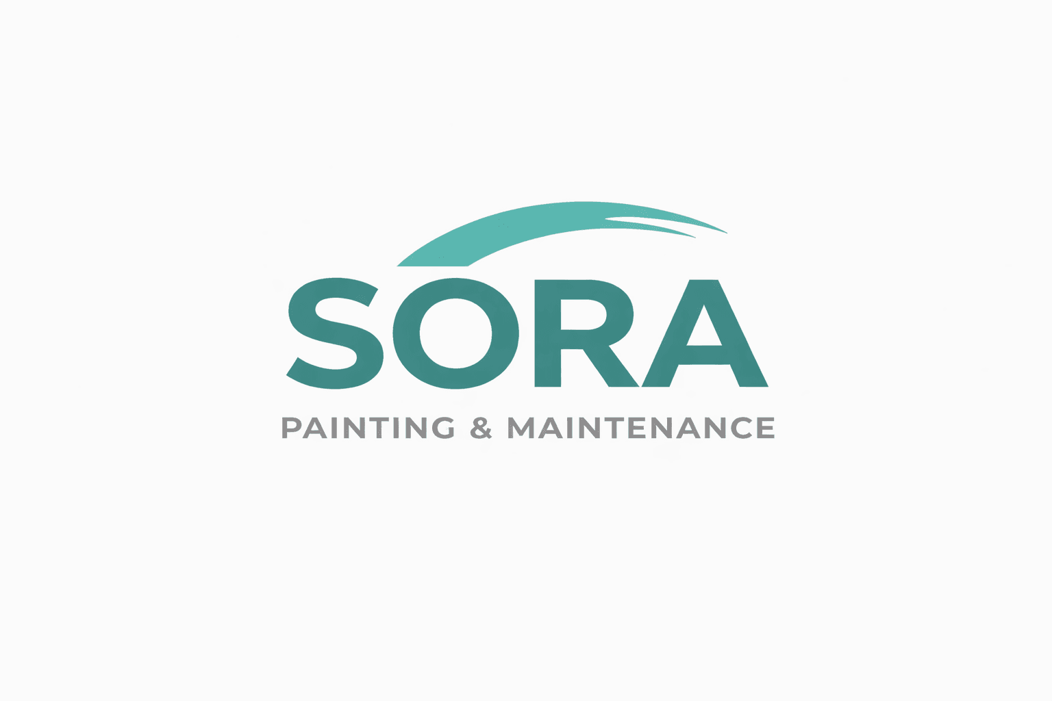 Sora Painting and Maintenance logo featuring teal lettering and a curved brushstroke on white background.